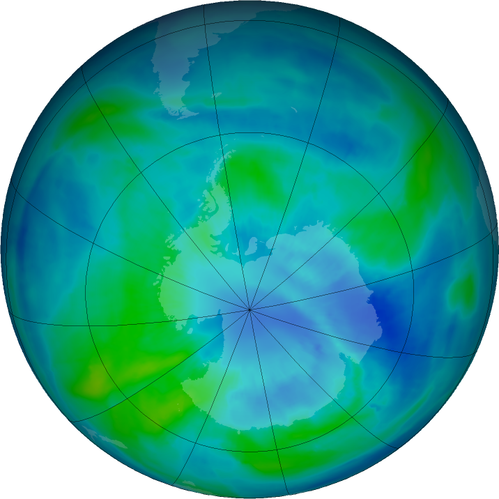 Antarctic ozone map for 29 March 2016